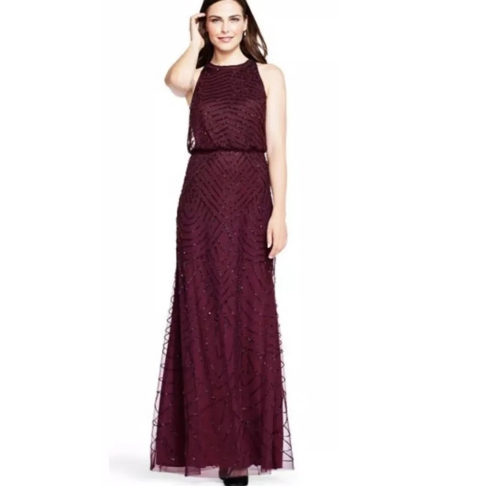 Adrianna Papell ART DECO BEADED BLOUSON DRESS WITH HALTER NECKLINE size 0 D106